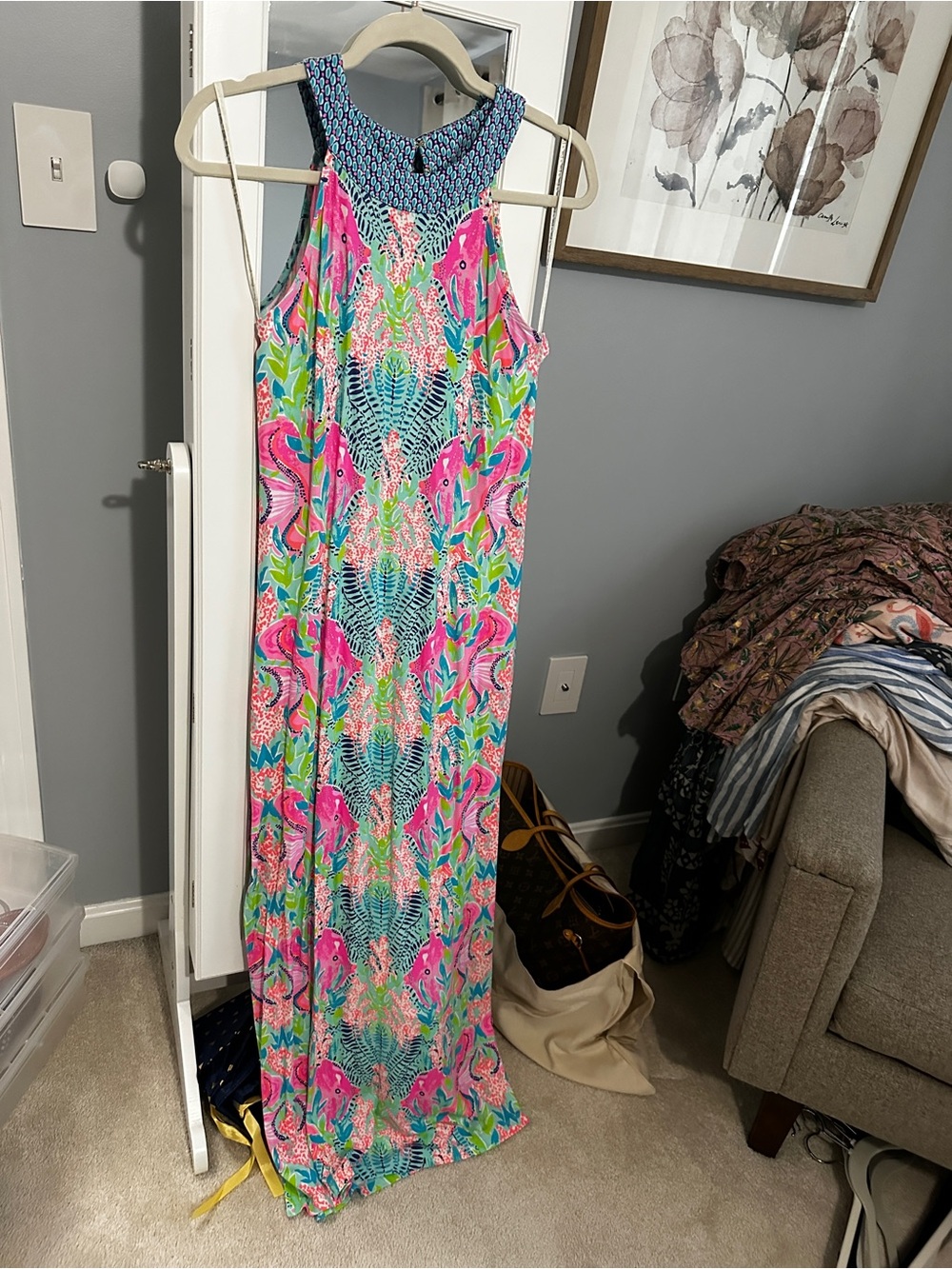 Bright Tropical Maxi Dress in Pink & Teal